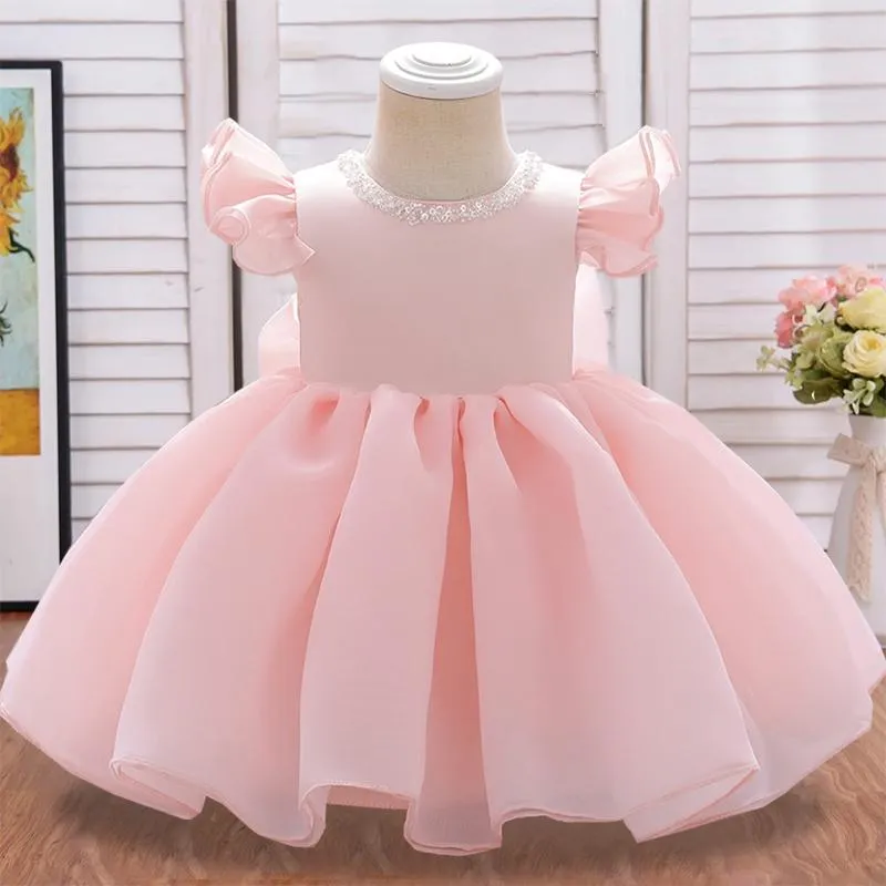 Robes de fille 2022 été robe rose blanche baptême robe de baptême 2 1 an anniversaire bébé fille bow princesse fête filles vêtements