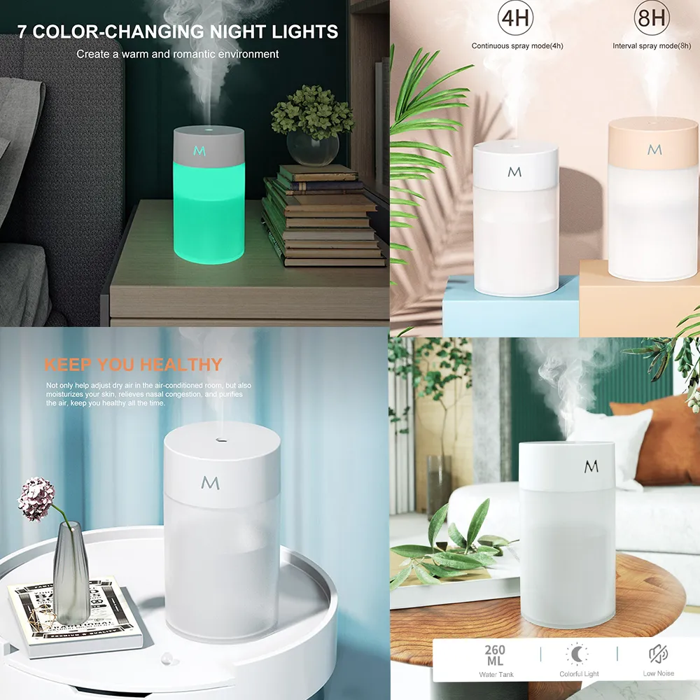 Mini Air Humidifier Diffuser Mist Maker 7 Colorful Night Light Portable Desktop USB Humidifiers for Home Office Bedroom