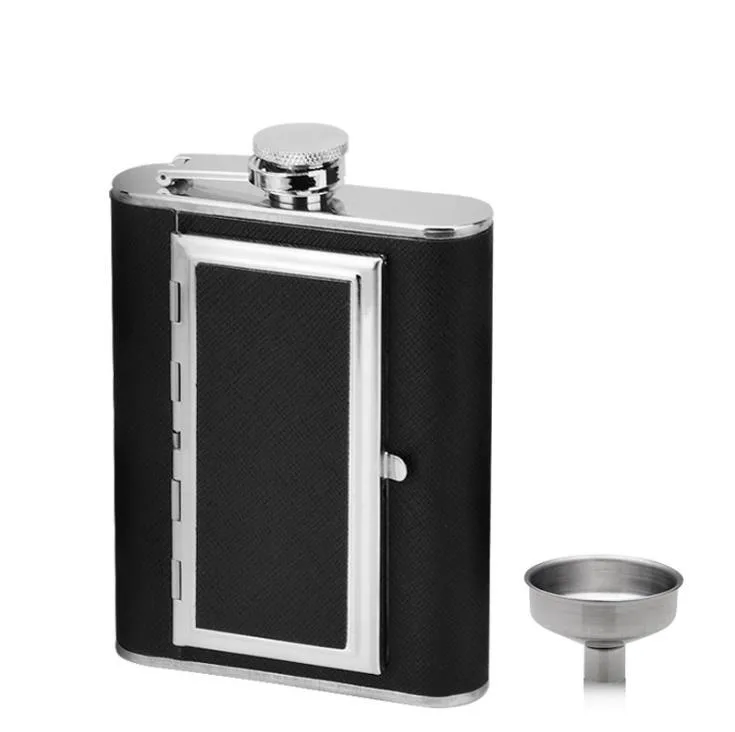 Dual Use Stainless Steel Hip Flasks 5oz 6oz Whisky Stoup Outdoor Portable Liquor Wine Pot With Cigarette Case SN1970