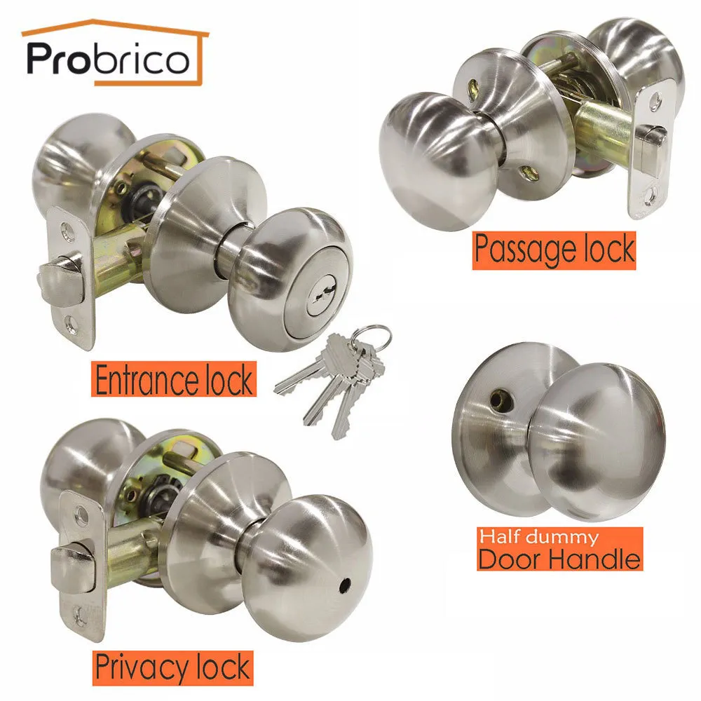 Probrico Interior Door Handles Round Ball Front Back Gate Knobs With Lock  Cylinder Latch Stainless Steel Wooden Door Handle Set 201013 From Xue009,  $157.83
