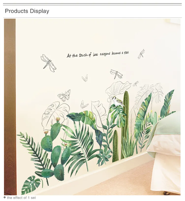 2 Stickers Muraux Tropicaux - Feuilles Palmier Vert Et Blanc - 100x80cm - PVC Amovible - Déco Salon/chambre