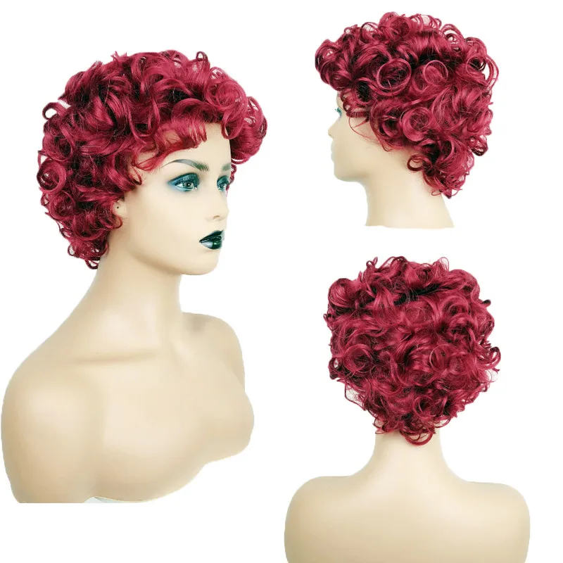 Perruque Synthétique Bouclée Bordeaux Simulation Perruques de Cheveux Humains Postiches pour Femmes Noires et Blanches Perruque Blonde K45