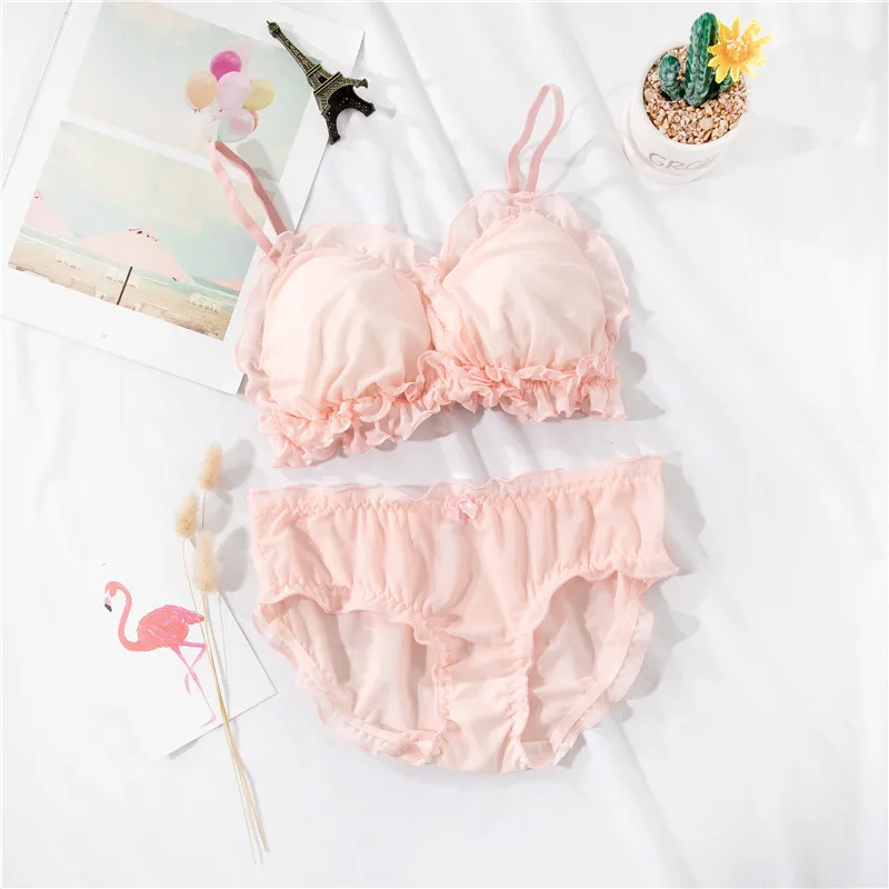 Kawaii Panty Lace Bra Underwear Set Women Japanese Ultra Thin Lingerie See  Through s Bikini Mini Transparent Cute LolitaX1122