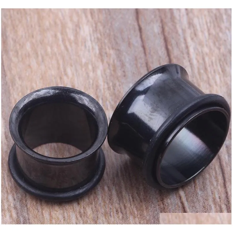 100pcs/lot mix 3-14mm stainless steel black single flare ear tunnel body jewelry ear plug flesh tunnel pierce