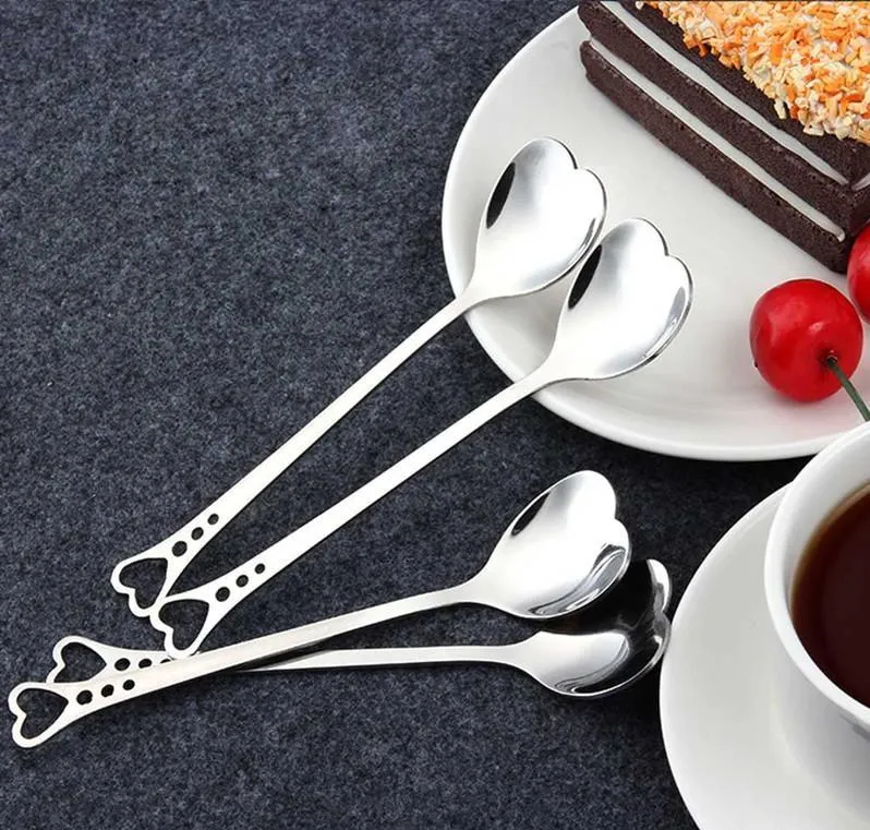 Wholesale New Heart Shape Stainless Steel Coffee Spoon Dessert Sugar Stirring Spoon Ice Cream yogurt Honey Spoons Kitchen Hot Gift