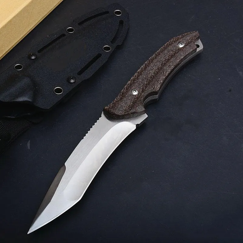 Couteau de chasse tactique d'extérieur à lame fixe, AUS-8 lames, manche en chanvre, couteaux droits de survie