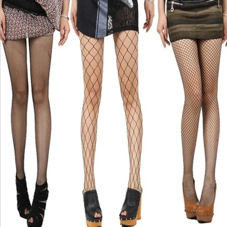 Women High Waist Tights Fishnet Stockings Sexy Mesh Thigh High