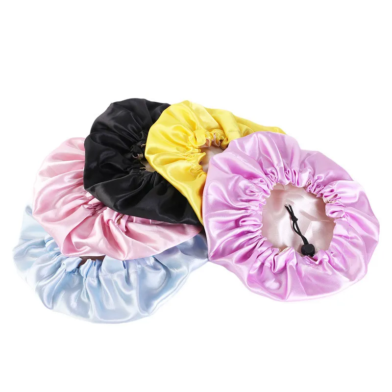 Bonnet en Satin Double couche pour enfants 9 couleurs pures chapeau de nuit pour bébé avec boucle de réglage élastique bonnet de soin des cheveux couleur bonbon pour enfants