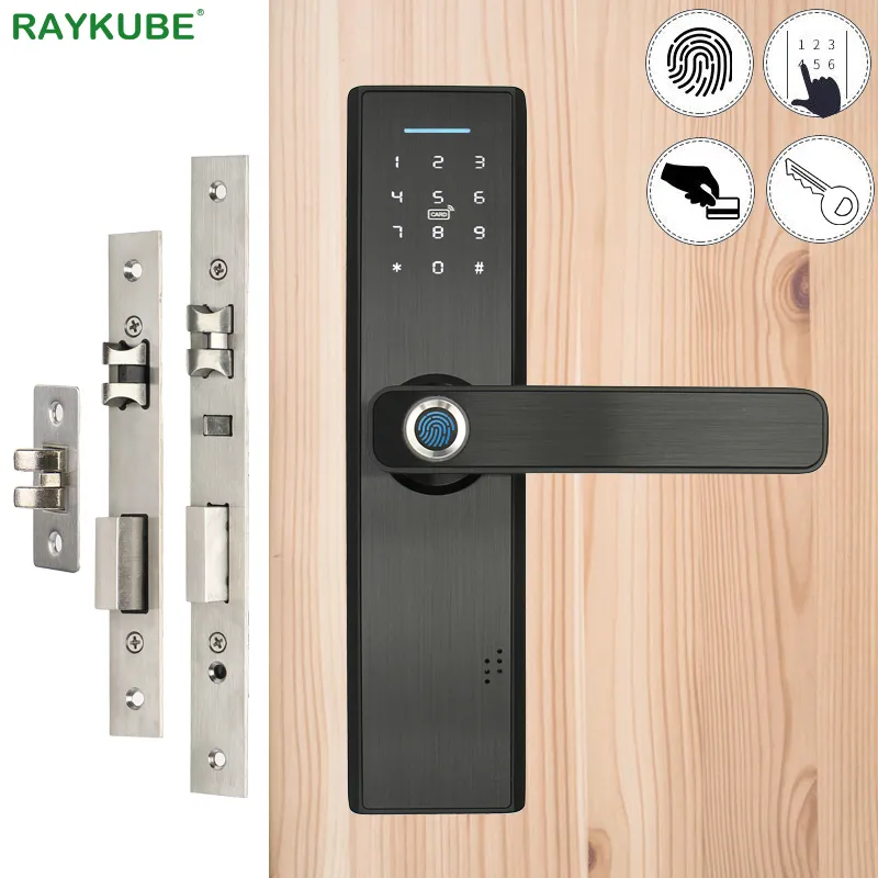 RAYKUBE Smart Lock Fingerprint, Card, Code, Wire Drawing Mortise Door Lock  R FG5: Keyless Entry Home Security. From Xue009, $93.55