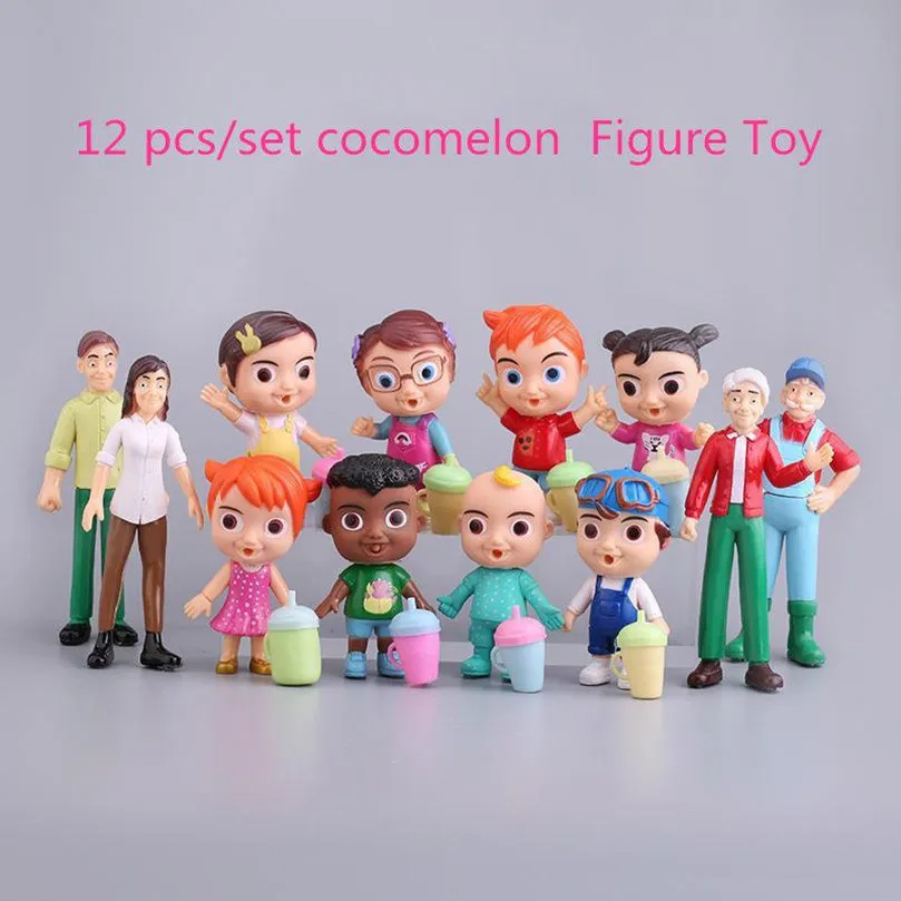 2021アニメCOCOMELONフィギュアおもちゃPVCモデル人形Cocomelon Toysキッズベビーギフト12ピース/セットクリスマスプレゼント