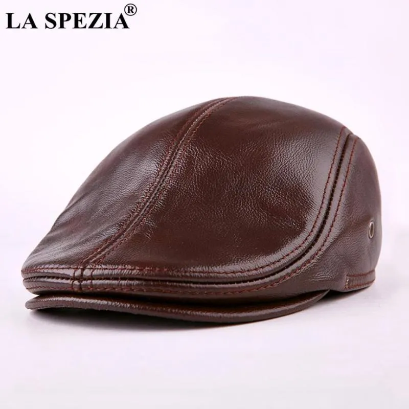 Berets LA SPEZIA Classic Beret Caps Men Warm Genuine Leather Ivy Windproof Duckbill Hat Burgundy Winter Flat Hats1