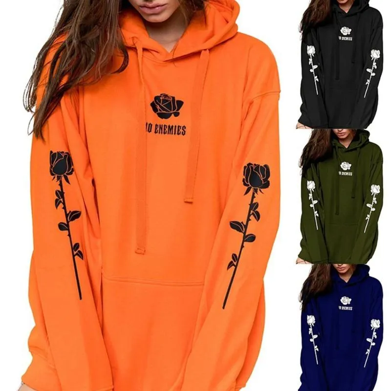 Women's Hoodies & Sweatshirts 2021 Womens Orange Sweatshirt Rose Hoodie Plus Size Kangaroo Pocket Oversized Thick