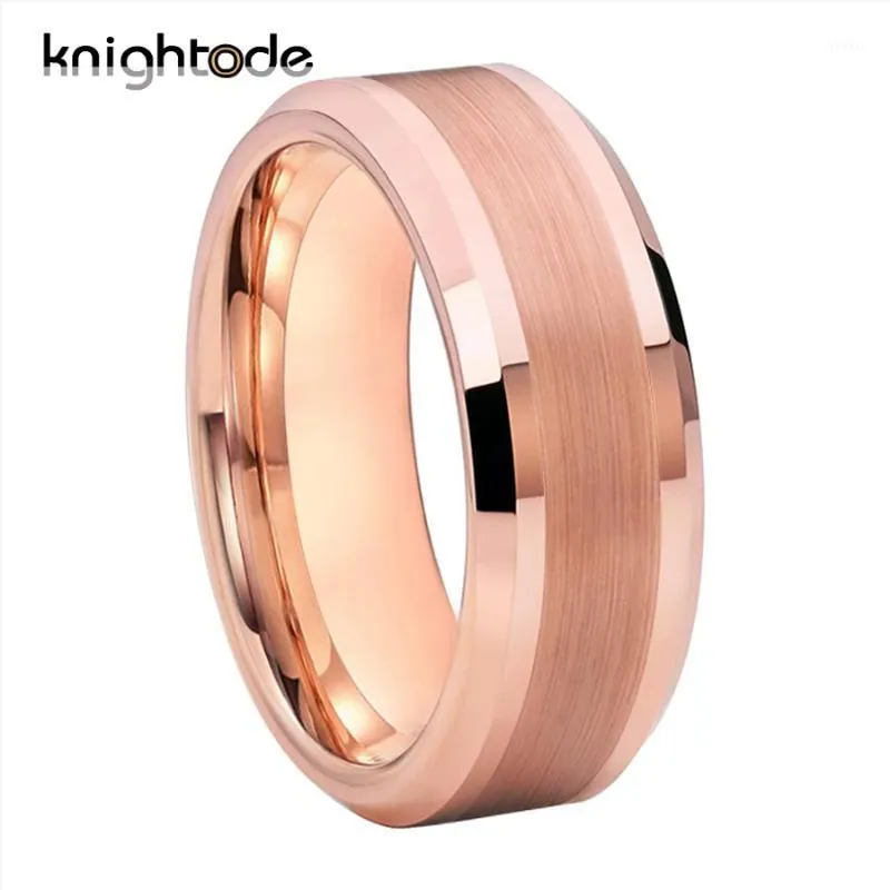 High Quality Rose Gold Tungsten Wedding Band For Men Women Engaged Tungsten Carbide Ring Brushed Center Polished Bevel Edges1