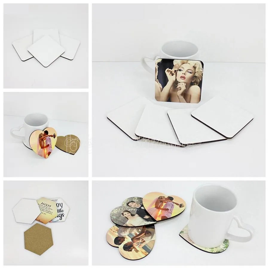 DIY Süblimasyon Boş Coaster Ahşap Mantar Bardak Altlığı MDF Promosyon Aşk Yuvarlak Çiçek Şekilli Fincan Mat Reklam Parti Favor Hediye DHL FY3758