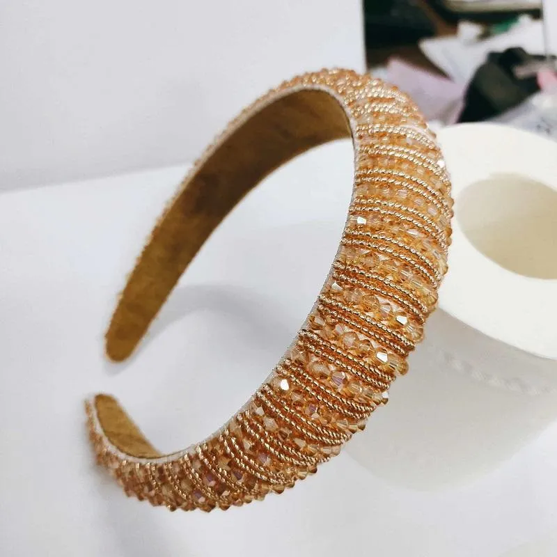 high-end ladies sponge headband simple wide-sided fashion handmade beaded net red temperament headband Korean hair accessories