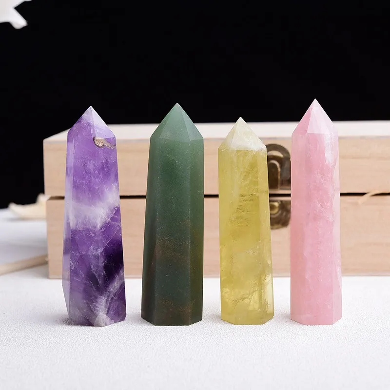 Natural Crystal Quartz Tower Quartz Point Crystal Obelisk Wand Healing Crystal 7- 8cm with wood box