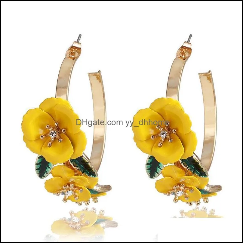 Hoop & Huggie Herdream C-shape Baking Paint 4 Colors Color Leaf Flower Ear Circle Earrings For Women Sweet Romantic Trendy Jewelry