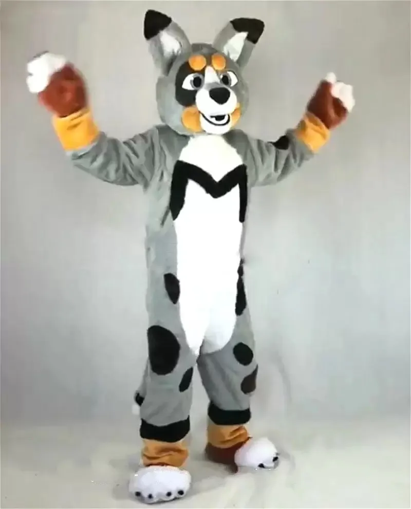 Halloween Grey Husky Mascot Traje de Alta Qualidade Cartoon Pelúcia Anime Anime Tema Caráter Adulto Tamanho Natal Carnaval Festival Fancy Dress
