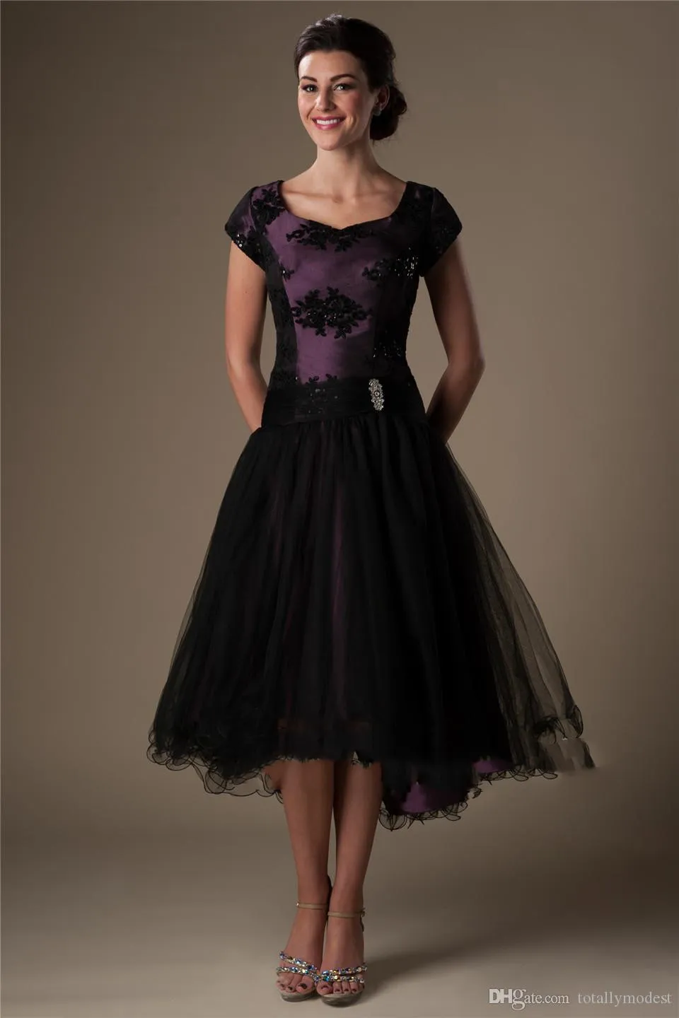 Royal Blue Hi-Lo Cocktail Dress with Lace-Up Back and Beaded Appliques,  Short Front Long Back, Cap Sleeves from Dhgate Cocktail Dresses - price  75.21