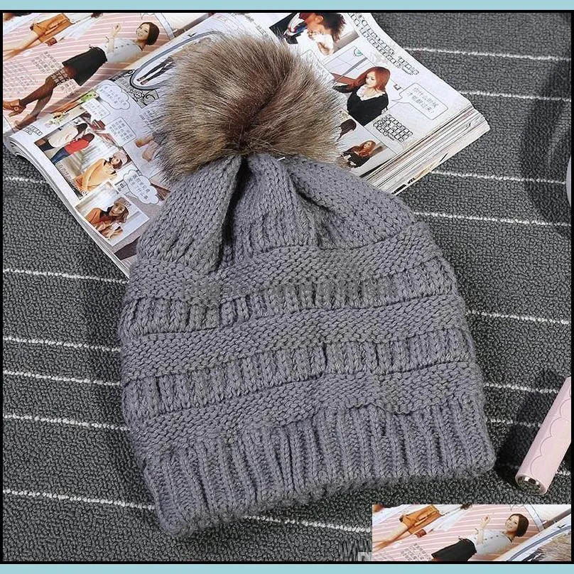 Kids Adults Thick Warm Winter Hat For Women Soft Stretch Cable Knitted Pom Poms Beanies Hats Women`s Skullies Beanies Girl Ski Cap