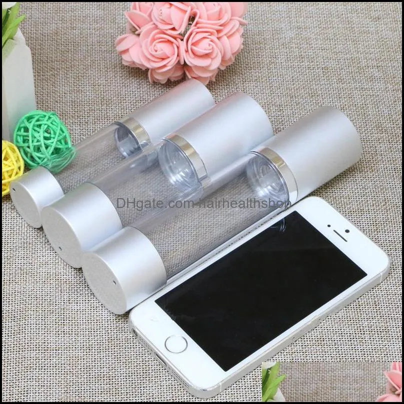 airless cosmetic cream pump containers,lotion cream vacuum bottles with pump,Matte silver airless pump bottle F569