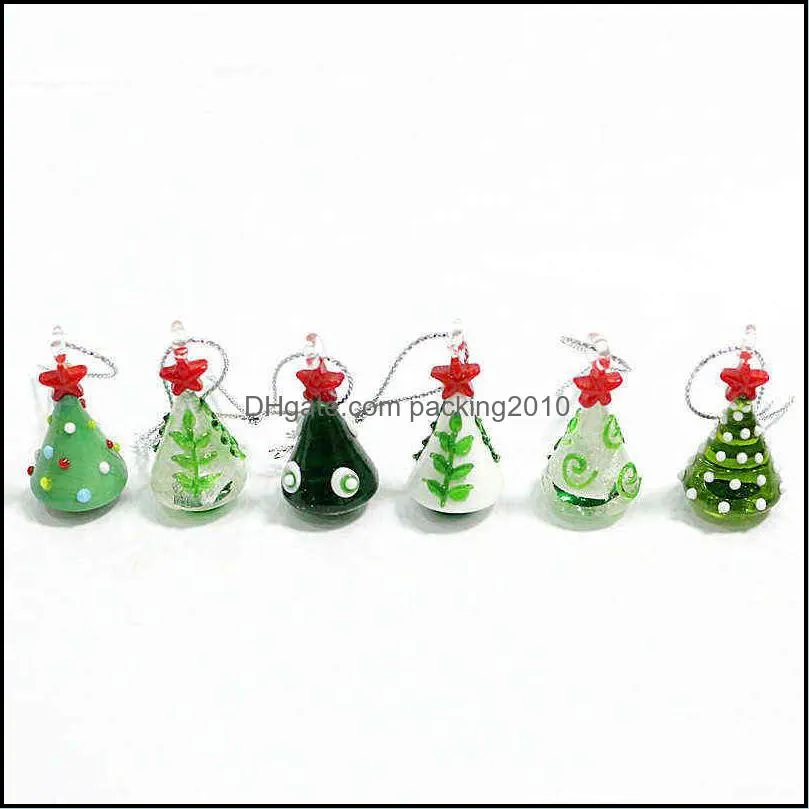 Mini Handmade Glass Christmas Tree Art Figurines Ornaments Colorful High Grade Cute Pendant Xmas Hanging Decor Charm Accessories