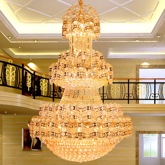 Stort Long Modern Golden Crystal Chandelier LED -ljus lyx American Crystal Chandeliers Lights Fixture Hotel Home Inomhusbelysning Dia100cm