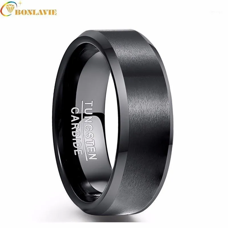 BONLAVIE Classic Vintage Men Ring Jewelry 8mm Width Polished Plating Black Tungsten Steel Ring For Men Male Wedding Gift1