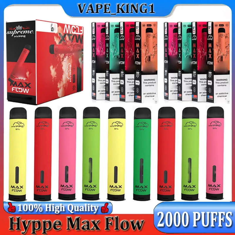 HYPPE 최대 흐름 일회용 vape 펜 전자 담배 스타터 키트 포드 디바이스 2000 퍼프 Pre 가득 6ml 900mAh 배터리 증기 도매 DHL 빠른 배