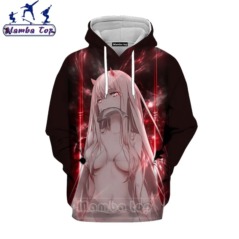 Mamba Top Anime Darling In The Franxx Hoodies 3D Hentai Loli ZERO TWO Hommes Sweat à Capuche Sexy Girl Hooded Senpai Harajuku Hommes Tees E010 C1116