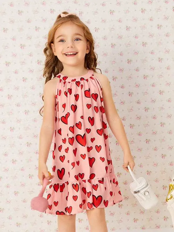 Heart Print Rule Hem Halter Heart Neline ss for Toddler Girls