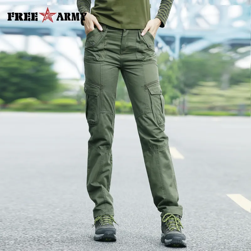 FreeArmy Pantaloni di marca autunno per le donne Pantaloni militari Pantaloni sportivi militari Tasche Pantaloni cargo Pantaloni dritti Abbigliamento donna LJ201030