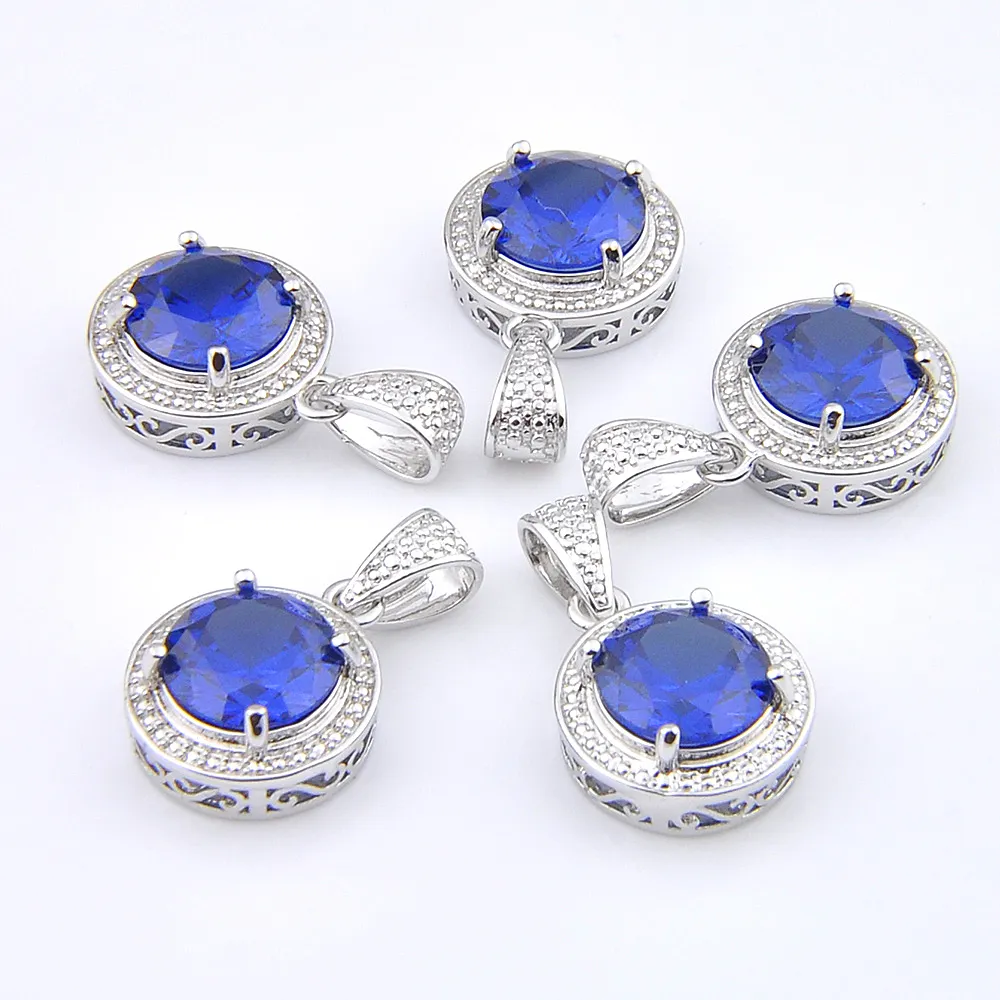 Mix 5 PZ Rotondo Svizzero Blu Topazio Gemma Ciondolo 925 Ciondoli In Argento Sterling Collane Per Lady Girl Donne Regali Del Partito New Luckyshine