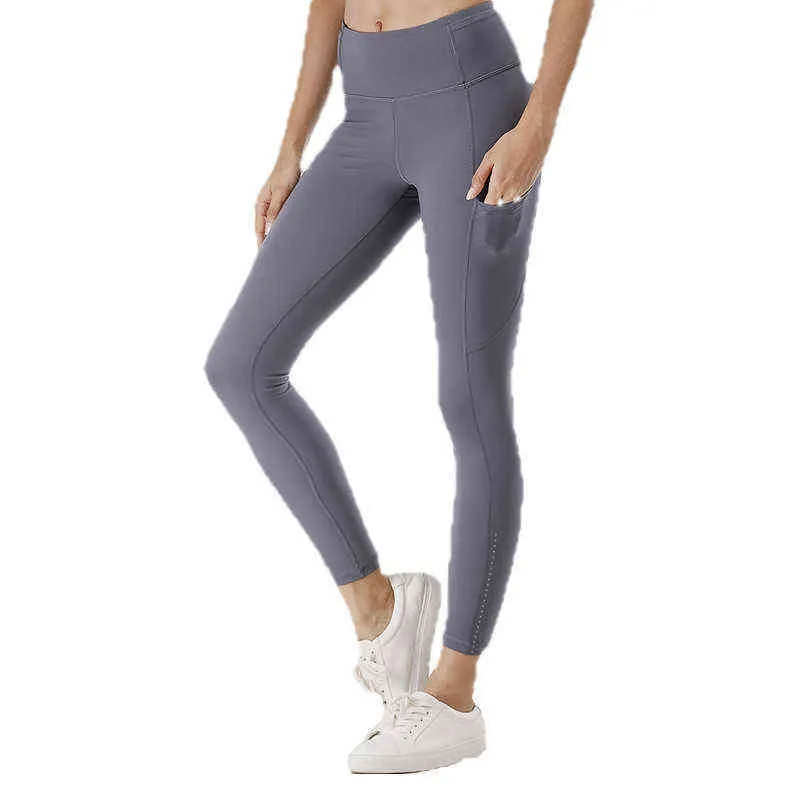 Hög midja sömlösa leggings med ficklaggins sportkvinnor fitness som kör yoga byxor Energilös leggings Gym Girl Leggin H1221