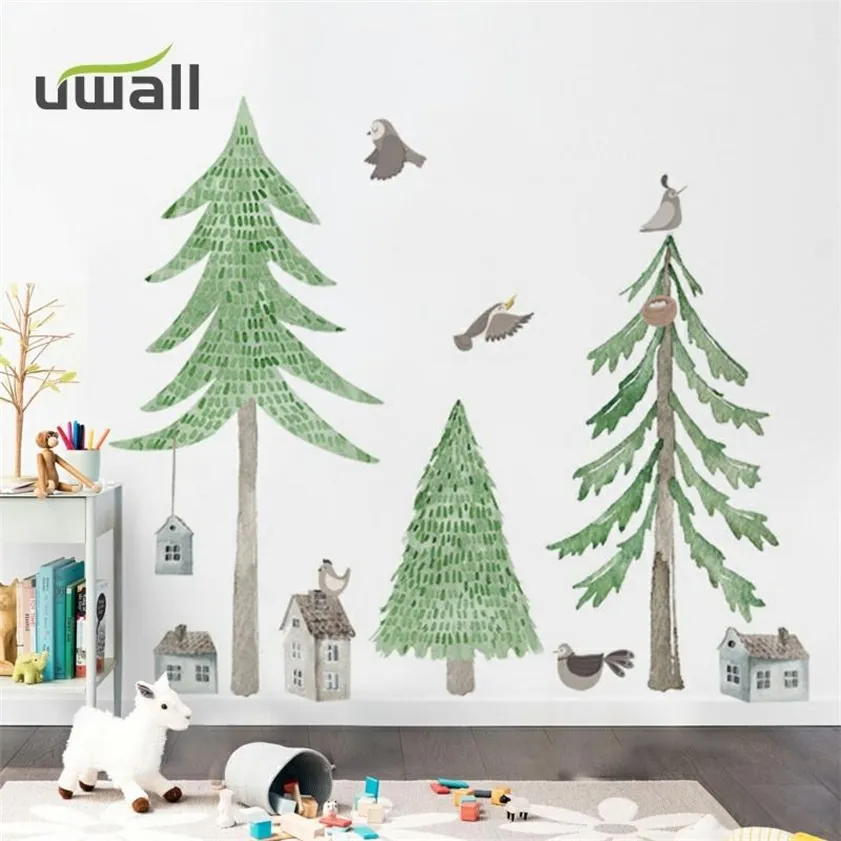 Large Fresh Christmas Tree Wall Stickers Self-Adhesive Paper Bedroom Home Decor Living Room Background Porch Decoration 220217