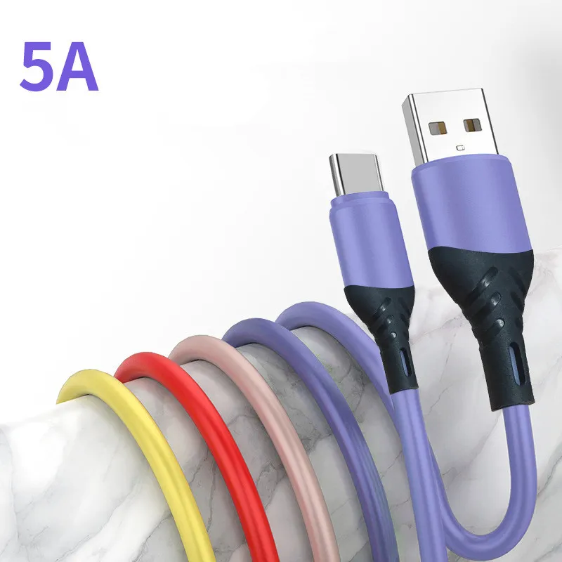 Câble de données en silicone multicolore 5a pour câble de chargement de téléphone portable Android TYPE-C câbles de téléphone portable livraison gratuite