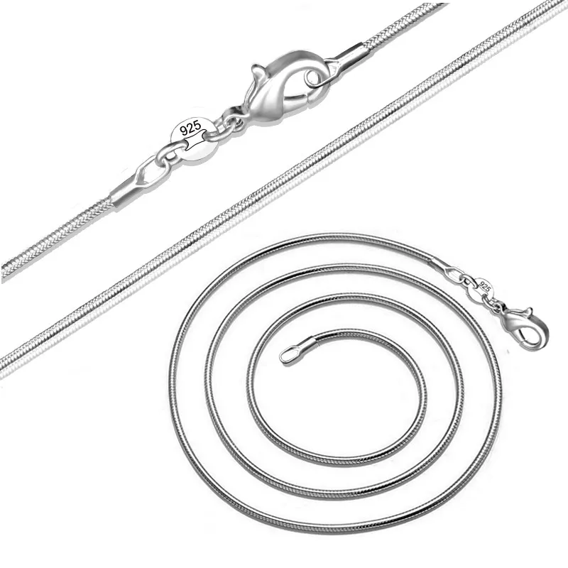 925 Sterling Silver Smooth Snake Chain Necklace Lobster Clasps Chains Jewelry Size 1mm 16inch --- 24inch ready to ship