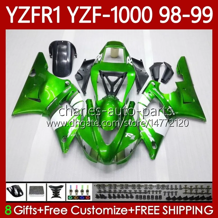 OEM Body Kit ل Yamaha YZF-1000 YZF-R1 YZF 1000 CC R 1 1998 1999 2000 2001 هيكل السيارة 82NO.108 YZF R1 1000CC 98-01 YZF1000 YZFR1 98 99 00 01 دراجة نارية المعدنية الأخضر
