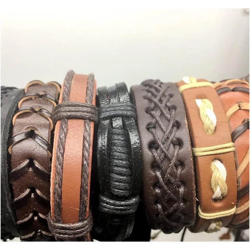 100pcs mens womens vintage genuine leather surfer bracelet cuff wristband fashion jewelry gift bracelet mixed style jewelry wholesale