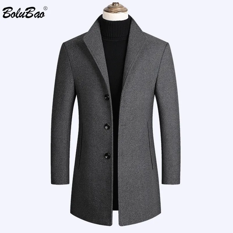 Bolubao marchio uomo miscele di lana miscele autunno inverno nuovo colore solido di alta qualità cappotti di lana maschi di lana lussuoso cappotto maschio 201006