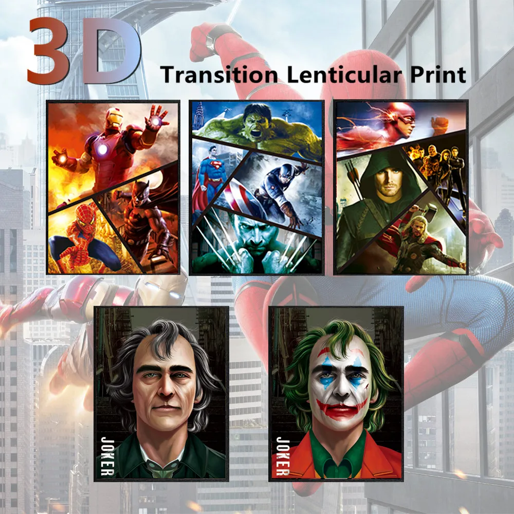 Jokers 3D Lenticular Poster 3D Triple Transición [DC Mavel Heroes] Impresión lenticular Decoración de pared Impresión 3D Póster de película Pintura LJ201128