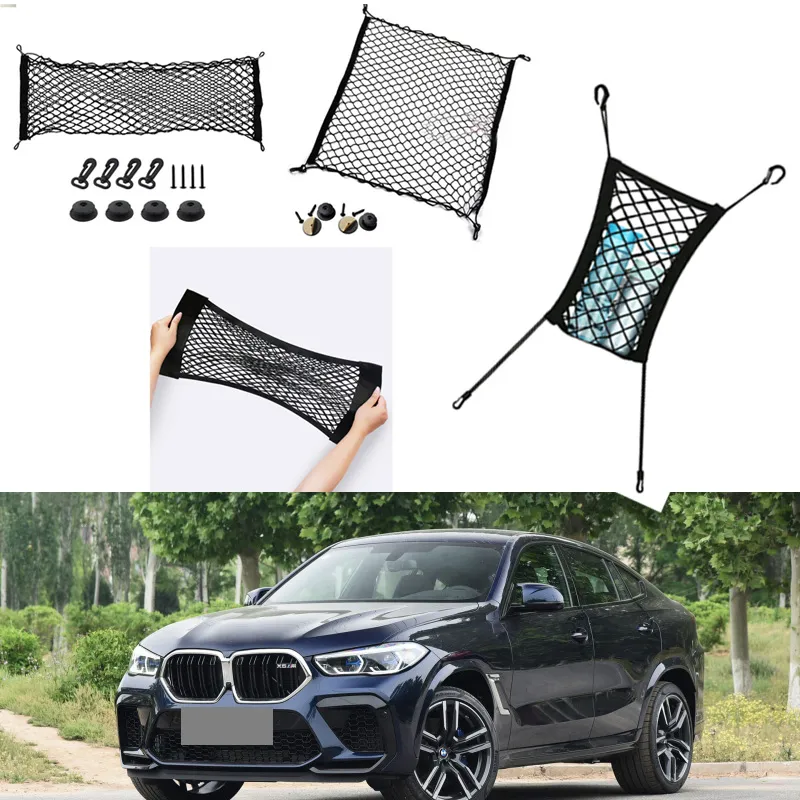 Pour BMW X6 M Modèle Auto Voiture Auto Noir Trunne Arrière Cargo Bagages de bagages Stockage Nylon Soiseau vertical Net de siège vertical