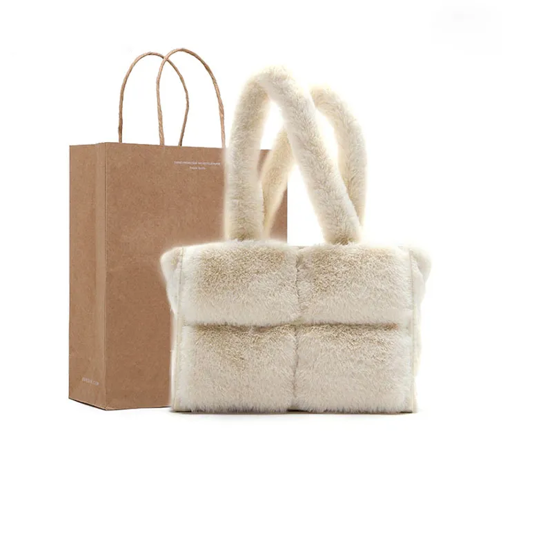 Female package 2020 new winter maomao tote bags yellowish fur effect large capacity one shoulder bag shopping bag