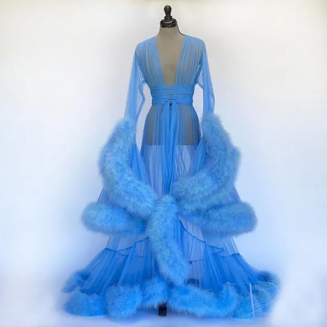 sheer feather dressing gown Black Long Ostrich Feather Dressing Gown, Sexy tulle Lingerie, Ostrich feather robe, See through sheer robe, Gift Idea boudoir pin up luxury
