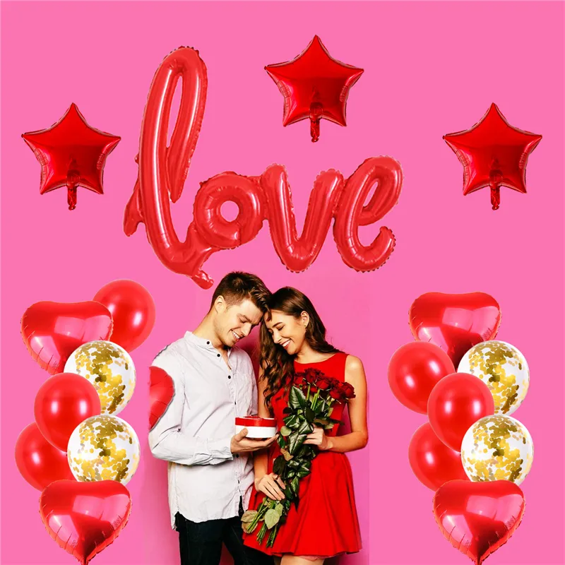 Love Balloons Kit Heart Shaped Foil Balloon Valentines Day Wedding, Bridal Shower Decorations Party Supplies JK2101XB