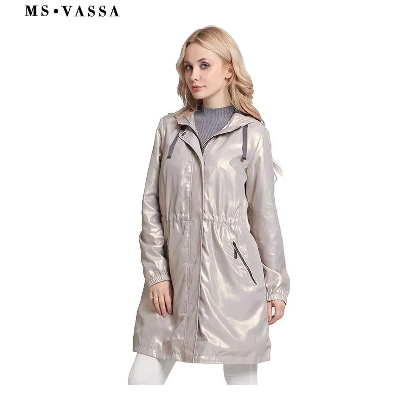 Плюс размер траншеи женщин осень 2020 новых модных пальто с капюшоном большая ветровка регулируемая талия женская верхняя одежда KG-963