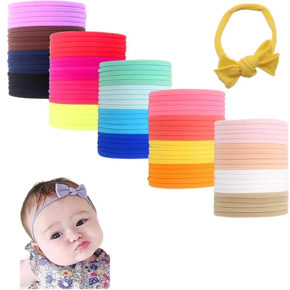 100 Stück 20 farbige, hochwertige Nylon-Stirnbänder in Nude – weich und dehnbar für Neugeborene, Babys und Kleinkinder, perfekt für Heimwerker LJ200903