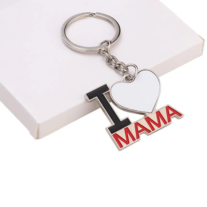 Heat Transfer Keychain Pendant Sublimation Blank I LOVE MAMA DIY Keychain Creative Heart Shaped Key Chain Mother`s Day Gift Keyring