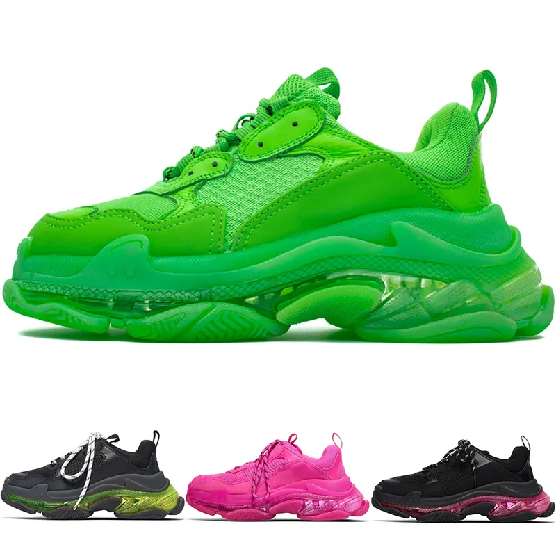 Nouvelle mode Triple S baskets à semelle transparente hommes chaussures de course Paris Clunky Sneaker noir vert femmes marche coussin Chaussures AUCUNE BOÎTE!