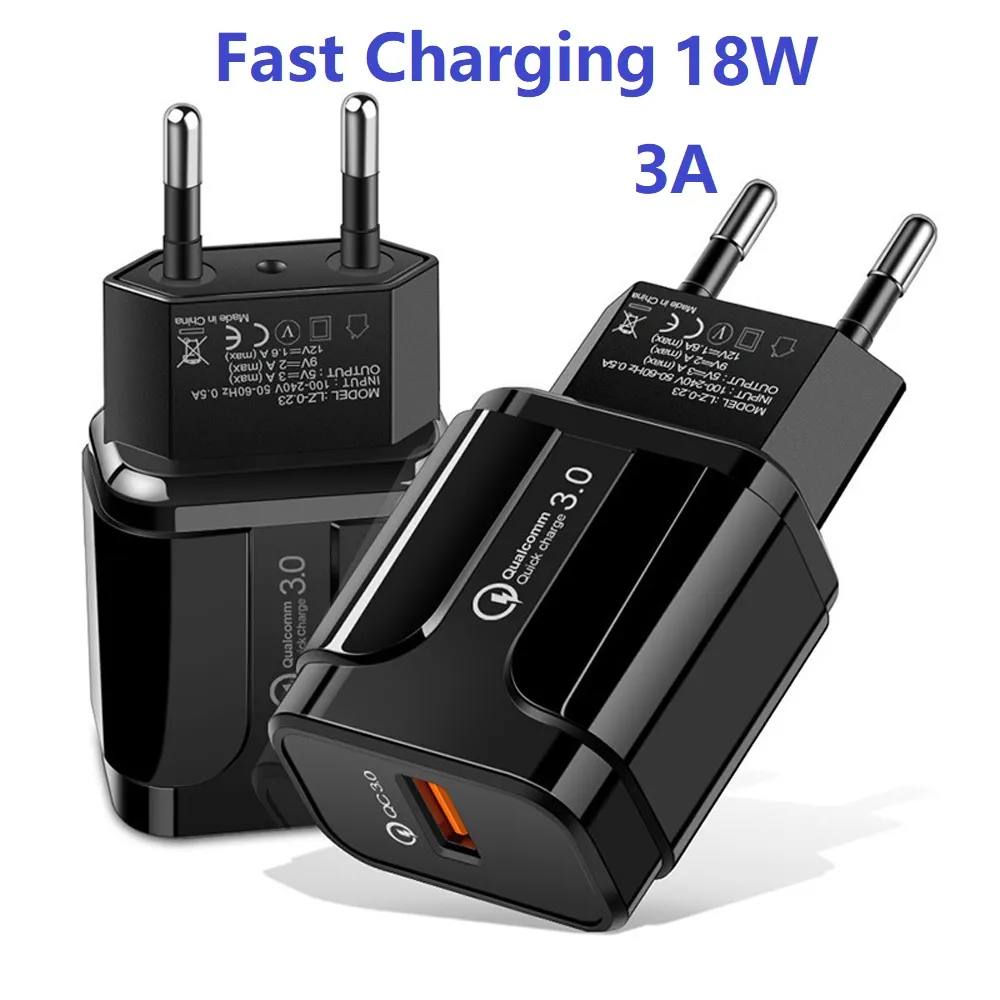 Wholesale 18W Wall Charger 1 Port QC 3.0 USB 3A Max Fast Charging Adapter Compatible for Samsung LG Phone Pad (Black/White)